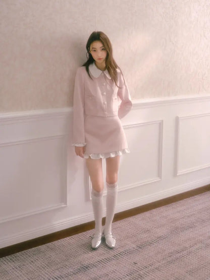 Doll Collar Short Jacket Flounce-Hem Bodycon Skirt【s0000014334】