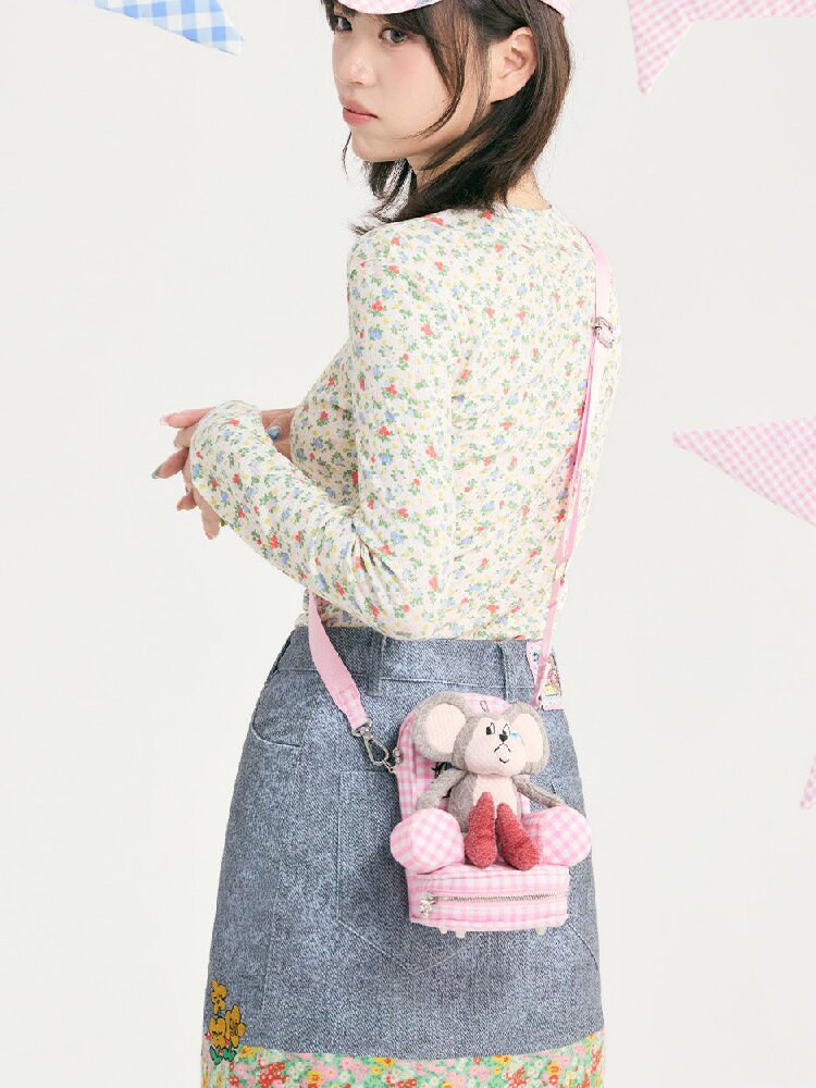 Plaid Floral Embroidered Crossbody Bag【s0000018728】