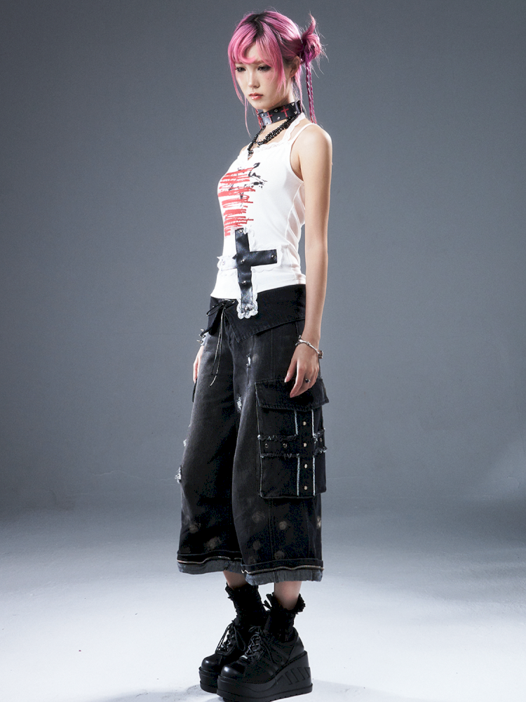 Denim Ripped Knee-Length Pants【s0000012942】