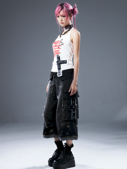 Denim Ripped Knee-Length Pants【s0000012942】