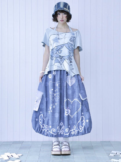 Faux Linen Polka Dot A-Line Skirt【s0000017131】