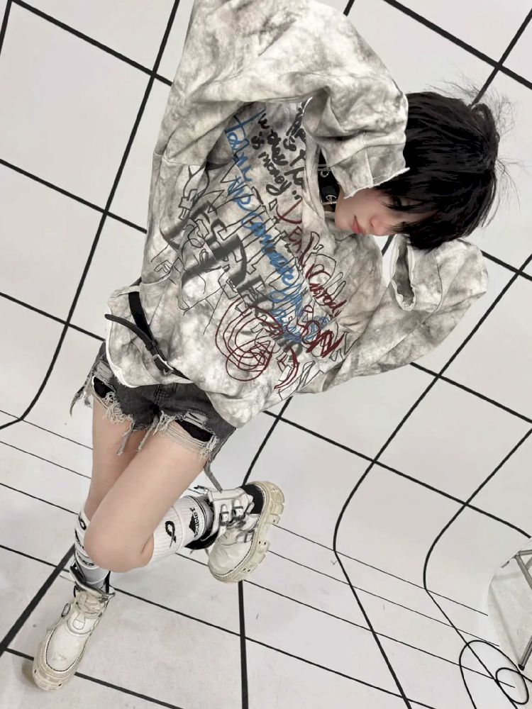 White Graffiti Hoodie【s0000011688】