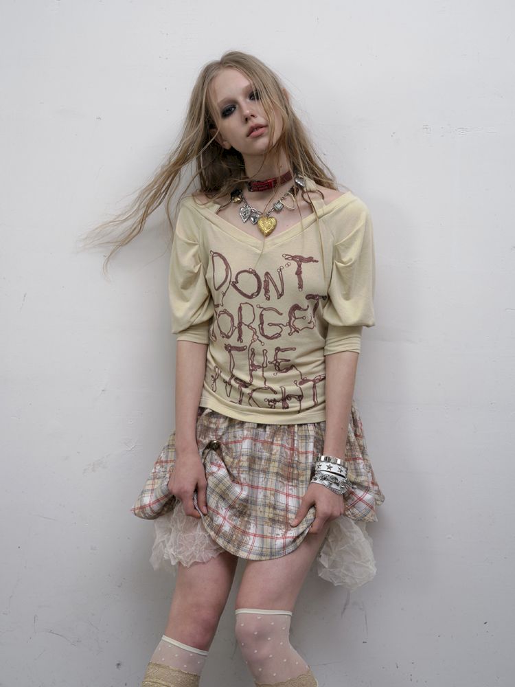 Bubble Sleeve Stretch Short Sleeve T-Shirt【s0000012617】