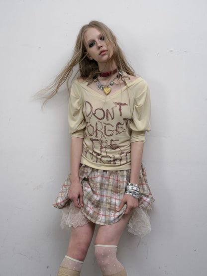 Bubble Sleeve Stretch Short Sleeve T-Shirt【s0000012617】