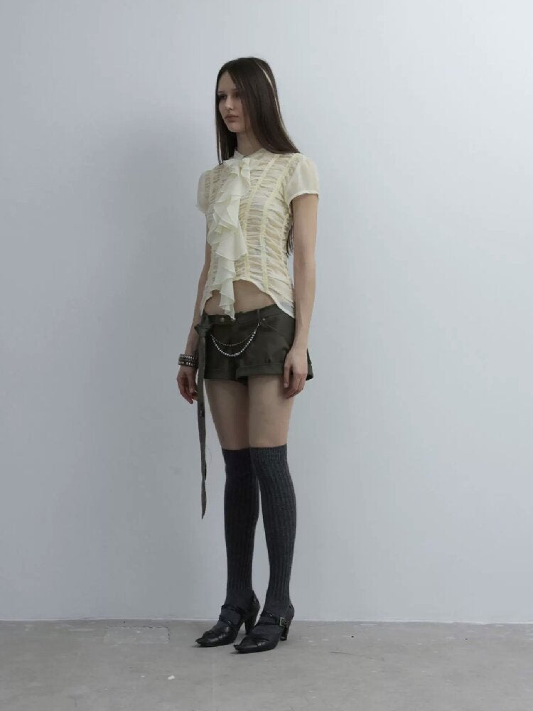 Handmade Ruffled Chiffon Shirt【s0000016565】
