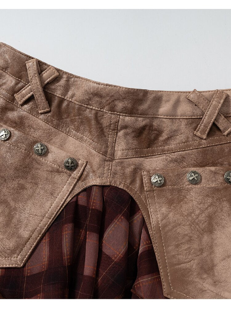 Washed Irregular Leather Denim Skirt【s0000015943】