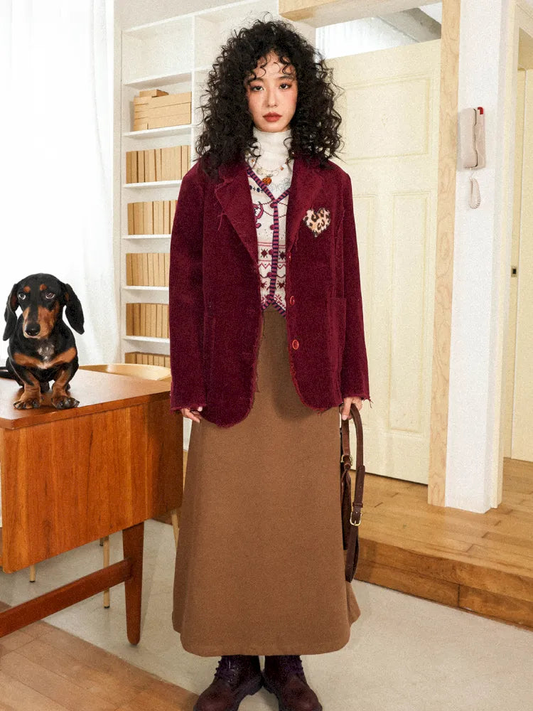Retro British-Style Corduroy Embroidered Blazer【s0000013998】