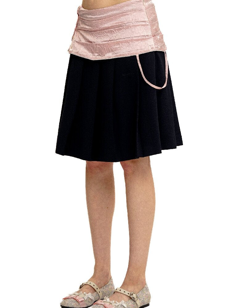 Satin Faux Two-Piece Pleated Skirt【s0000017407】