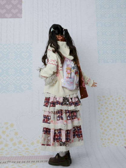 Winter Lace Print Splicing Skirt【s0000015033】