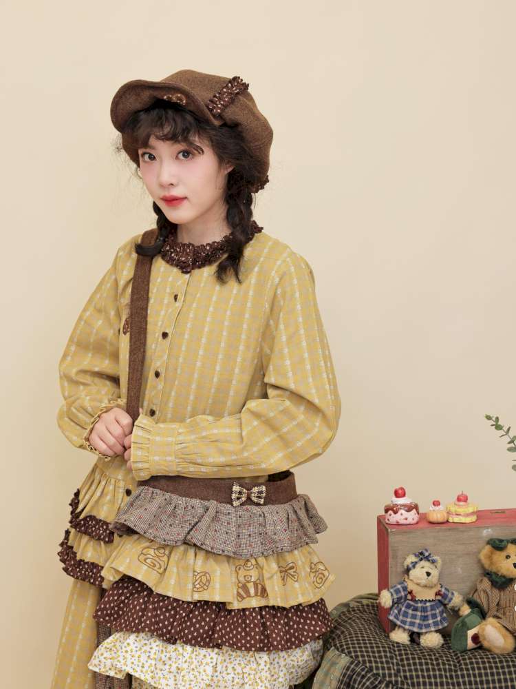 Vintage Plaid Floral Wool Cake Bag【s0000014847】