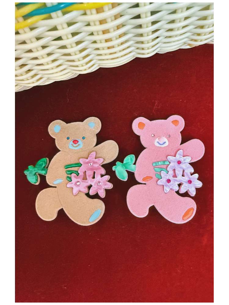 Bear Bouquet Flocked Acrylic Hairpin【s0000014508】
