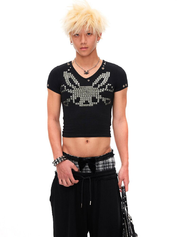 Studded Rabbit Skull Short T-shirt【s0000016936】