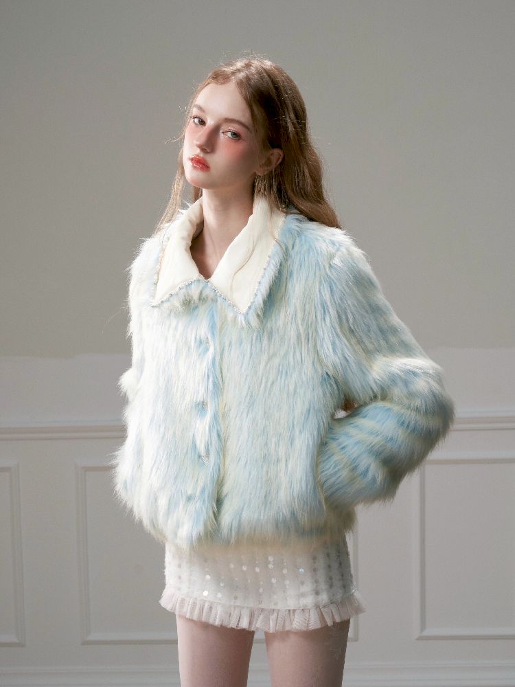 Blue Sweet Warm Fur Long Hair Outer【s0000005320】