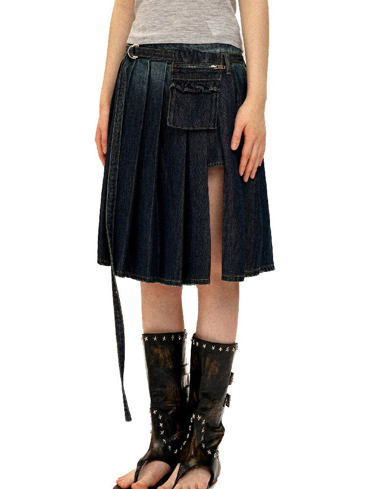 Tencel Denim Lace Pleated Skirt【s0000016412】