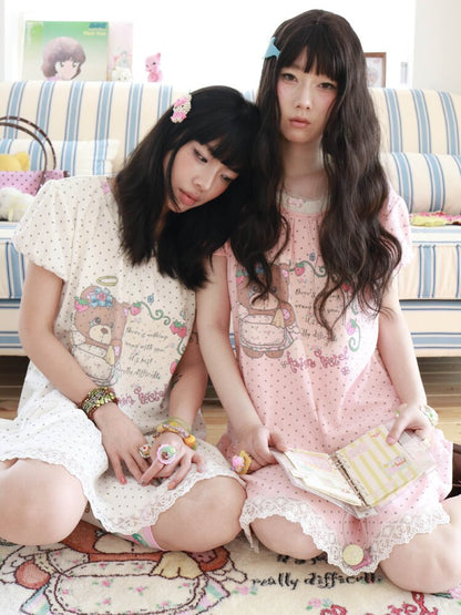 Bear Strawberry Lace Polka Dot Dress【s0000017508】