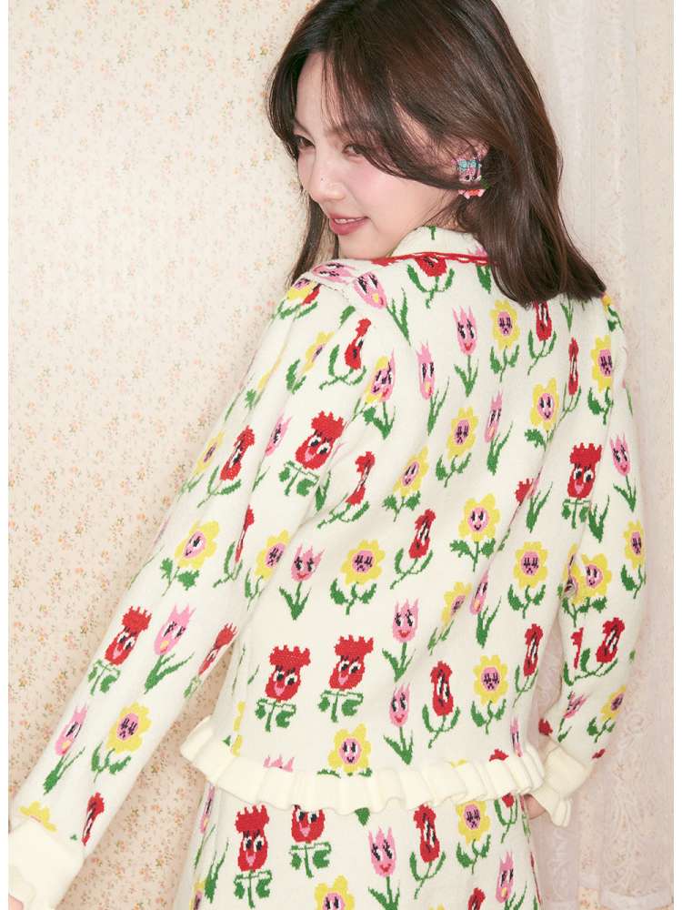 Cartoon Flower Knit Skirt Set【s0000014503】