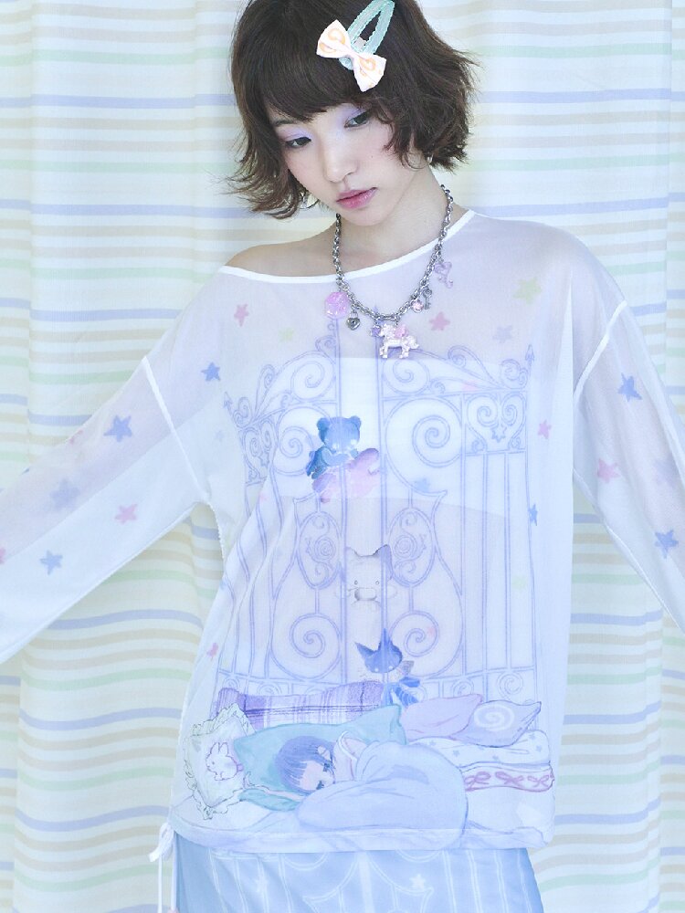Mesh Long Sleeve Cover-Up T-Shirt【s0000017478】