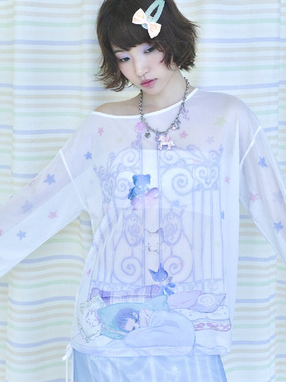 Mesh Long Sleeve Cover-Up T-Shirt【s0000017478】