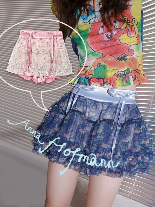 Two-tone puppy print puffed skirt pants【s0000012822】