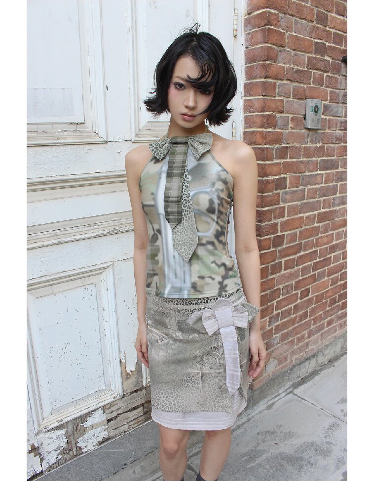 Cross Leopard Bow Midi Skirt【s0000018096】