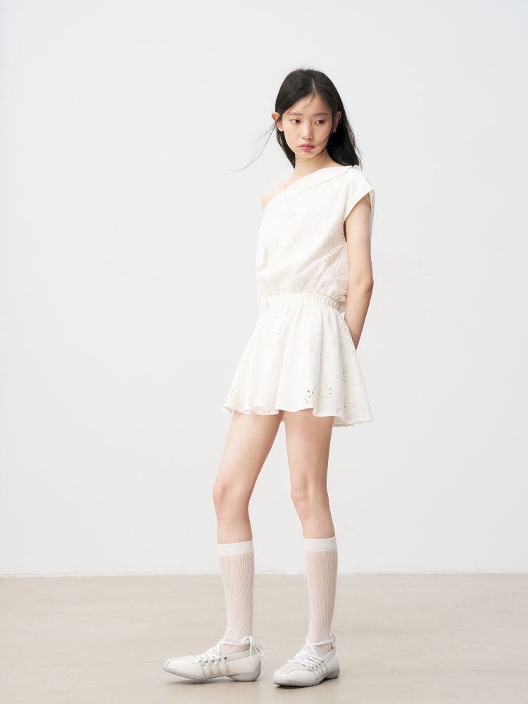 French Hollow Flower Slant Shoulder Dress【s0000013236】