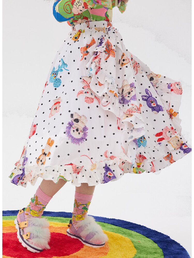 White Polka Dot Lace Cotton Skirt【s0000016195】