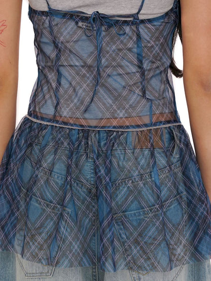 Colorful plaid split bow tie halter dress【s0000013433】