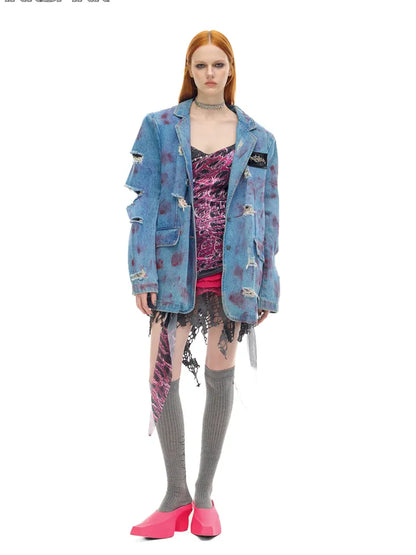 Shoulder Pads Gender-Neutral Denim Jacket【s0000014005】