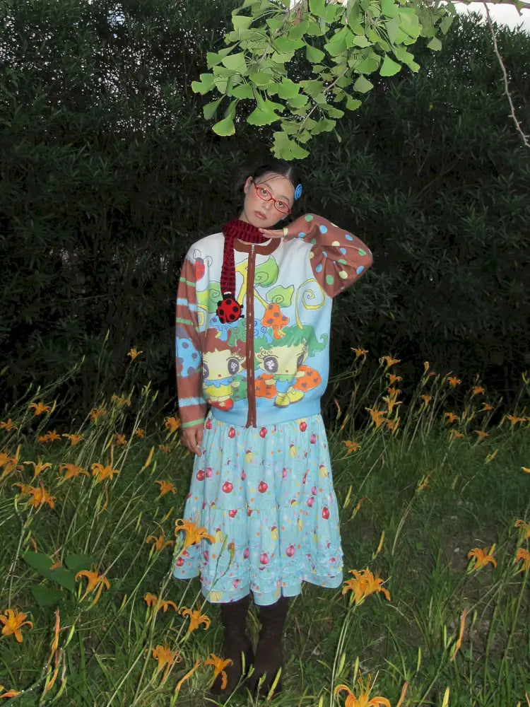 Blue-Brown Knit Cardigan Sweater【s0000014191】