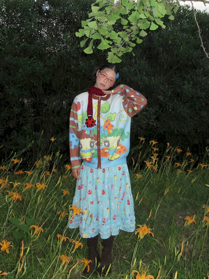 Blue-Brown Knit Cardigan Sweater【s0000014191】