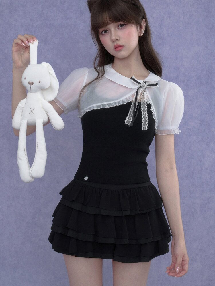 Puff Sleeve Bow Cover Up Top【s0000017274】