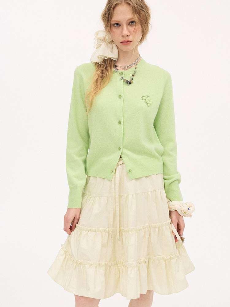 Hand-embroidered Grape Wool Cardigan【s0000015412】