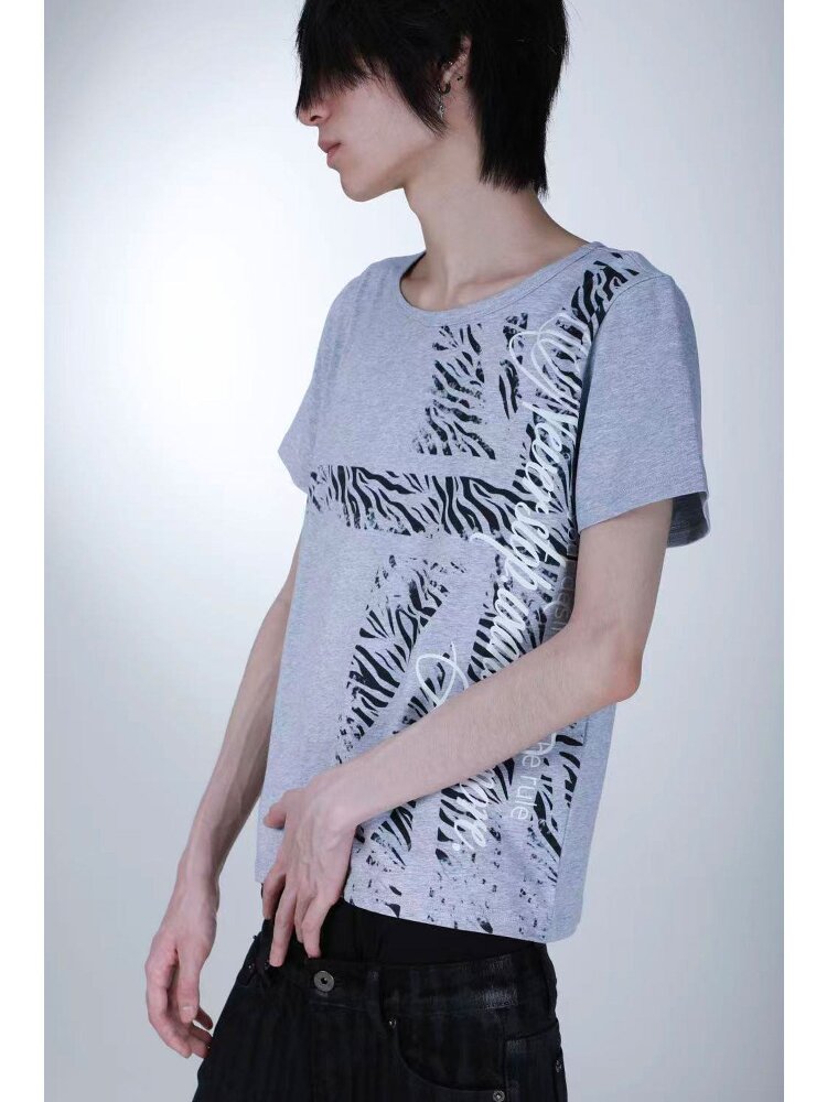 Beige Zebra Print Slim T-shirt【s0000016629】