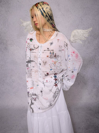 Manuscript Print Long Sleeve【s0000019143】