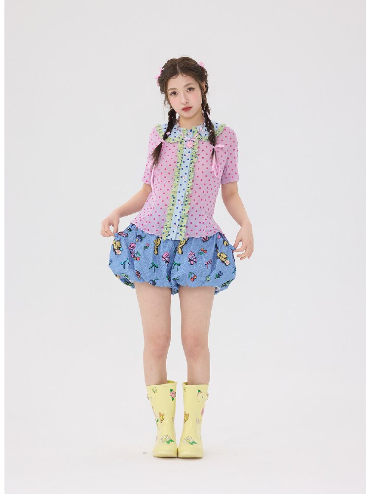 Denim Bear Printed Pumpkin Pants【s0000016706】