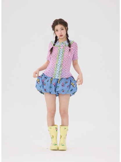 Denim Bear Printed Pumpkin Pants【s0000016706】