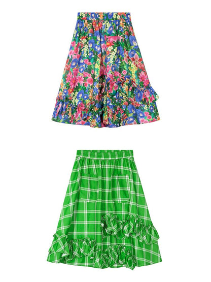 Floral Plaid Ruffled Half-Skirt [S0000010026]