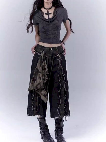 Openwork cross print lace T-shirt【s0000012847】