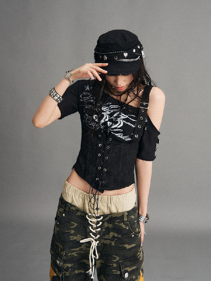 Graffiti Patchwork Strap T-Shirt【s0000017769】