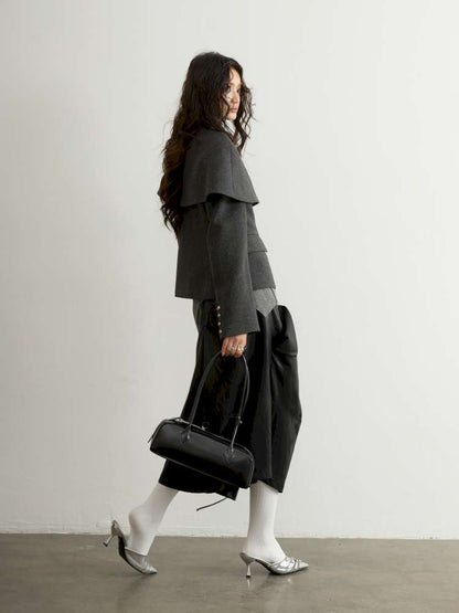 Removable Cape Gray Tweed Coat【s0000015192】