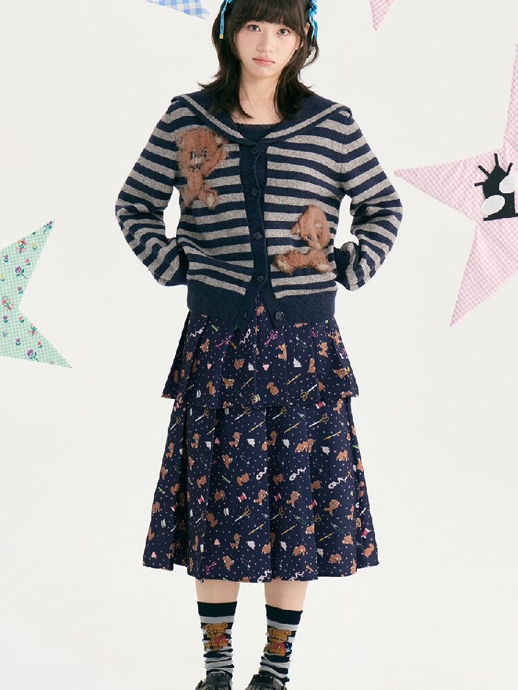 Striped Bear Navy Collar Cardigan【s0000018724】
