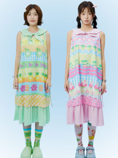 Fruit print summer navy collar dress【s0000012872】