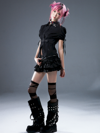 Bubble Sleeve Drawstring Shirt【s0000012946】