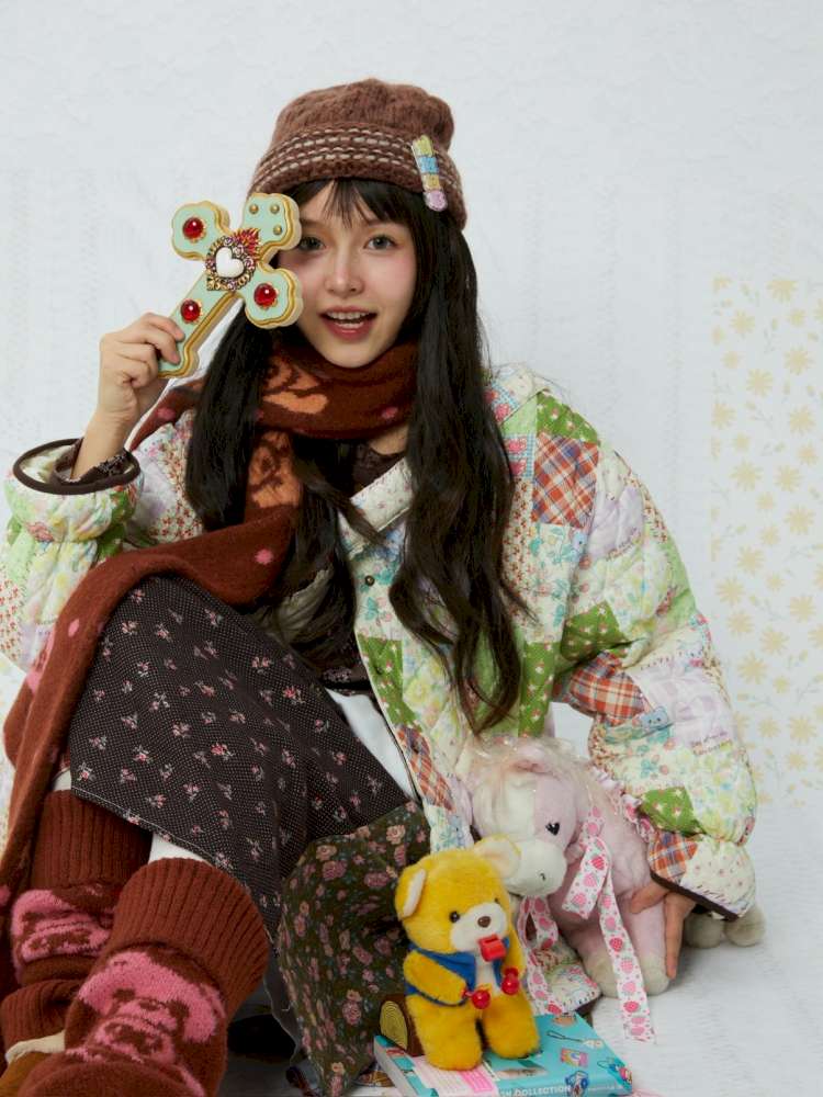 Quilted Print Blocked Padded Jacket【s0000015037】