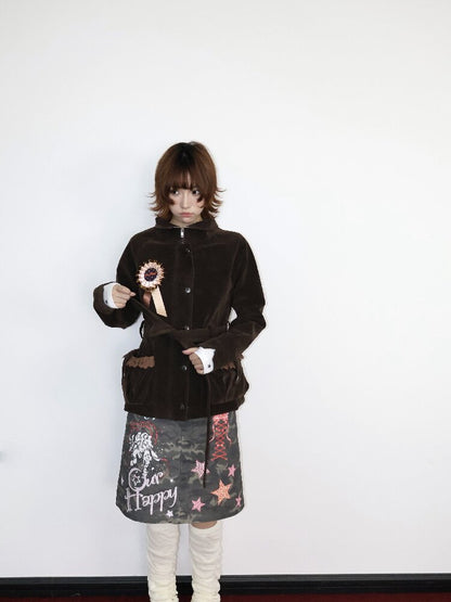 Vintage Badge Suede Patchwork Jacket【s0000018668】