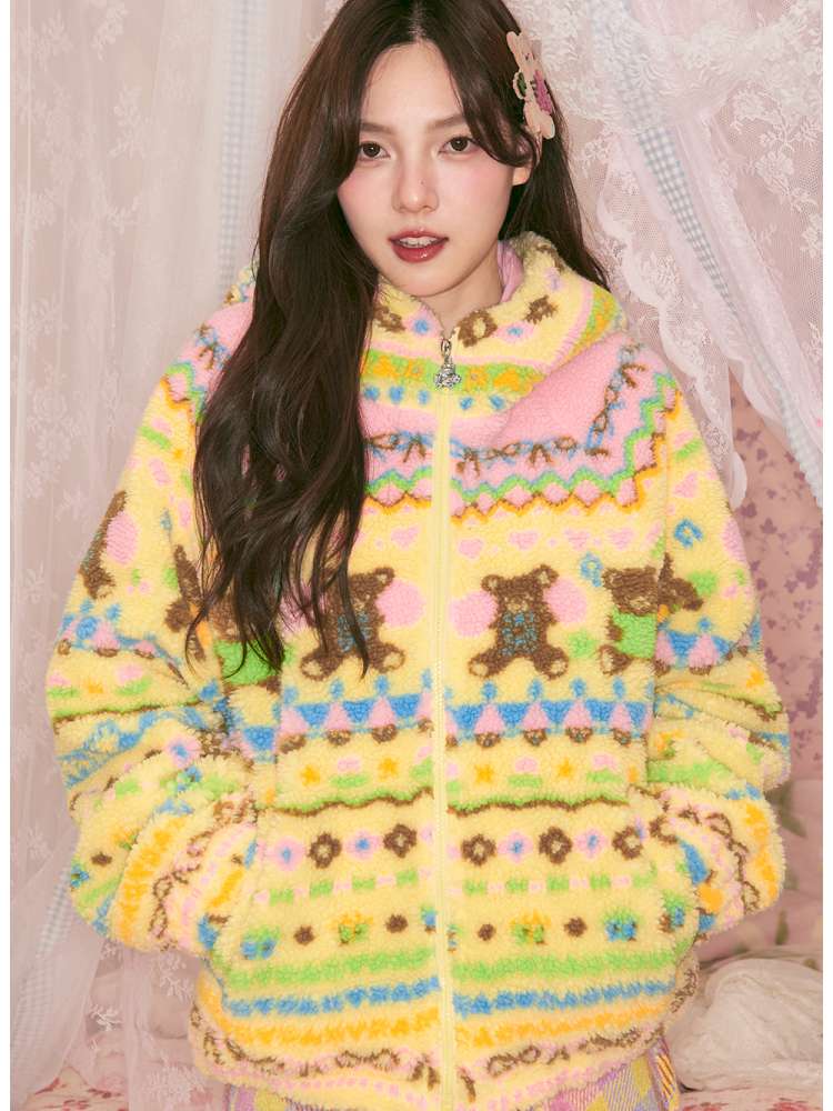 Yellow Bear Geometric Rocker Plush Jacket【s0000014822】