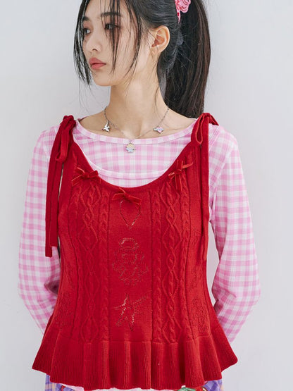 Knit Bow Lace Camisole Top【s0000012356】