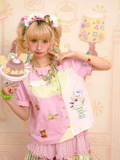 Embroidery Sweet Asymmetrical Peplum Shirt【s0000013352】