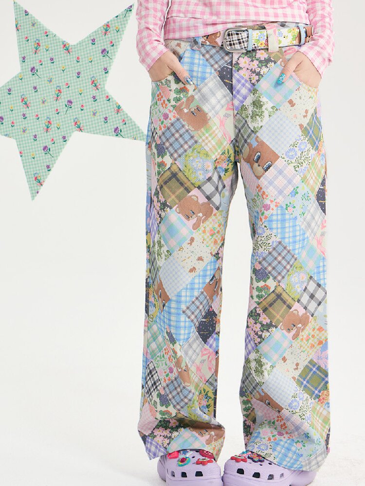 Vintage Bear Floral Patchwork Pants【s0000018721】