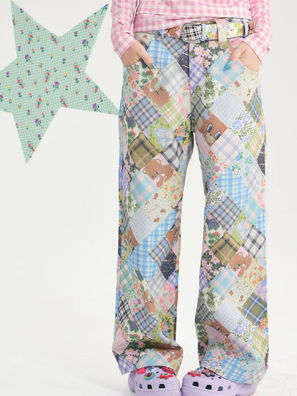 Vintage Bear Floral Patchwork Pants【s0000018721】